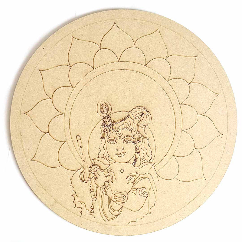 Lord Krishna Design MDF Engraved Base Design 2