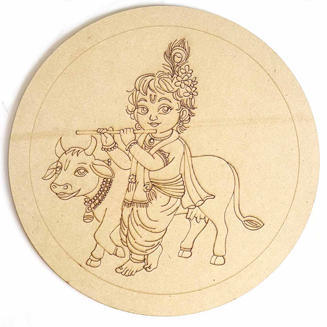 Lord Krishna Design MDF Engraved Base Design 3