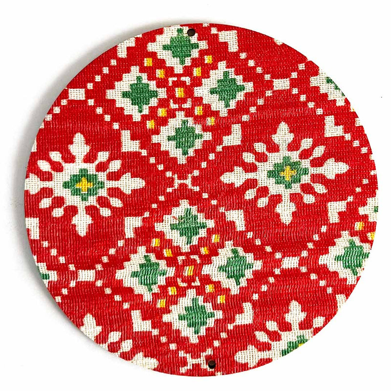 4 Inch Red Color Patola Print Fabric Plates Festival & Wedding Decorations and DIY Craft