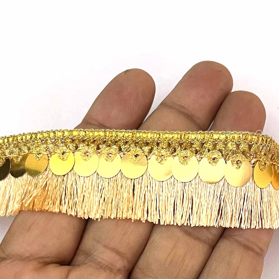 Peach Color Tassels Lace | Fringe Sequins Lace | Laces | Lace & Borders |   women | jewellry | decor | home decoration | pichwai | welcome | padharosa | ramramsa | doorwell | premarked mdf | design | crochet | beads | art | craft | indianart