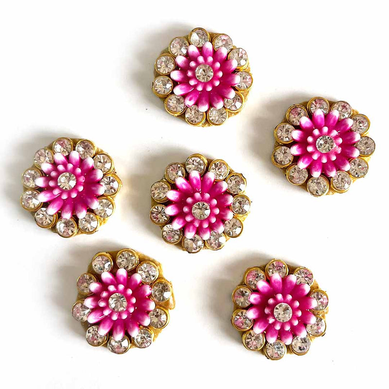 Big Size Rani Pink Flower Round Rhinestones Booti Pack Of 10 For God Cloths Decorations & DIY Craft