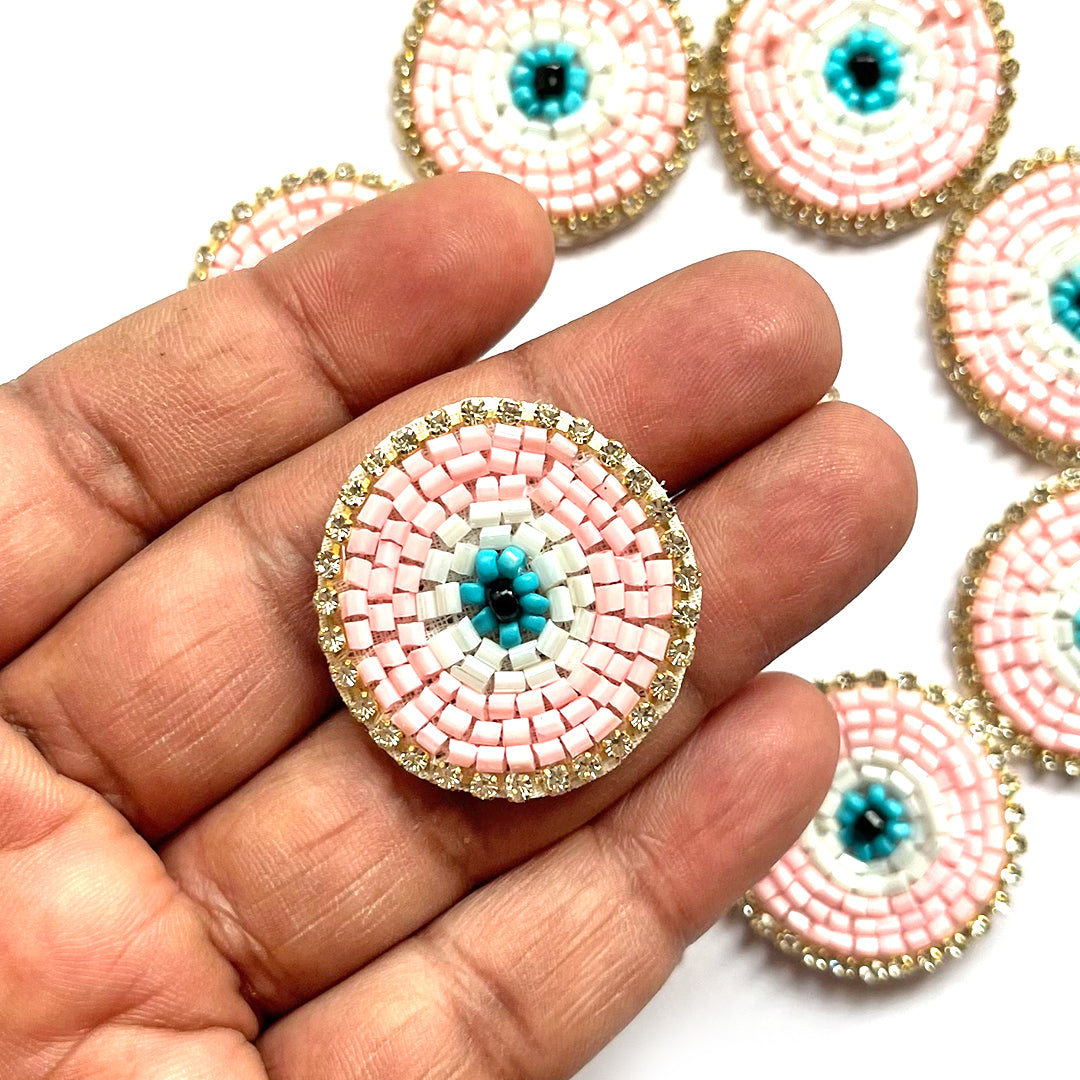 Small Baby Pink Evil Eye Booti Pack Of 10 For Bandhanwar Decorations, Gifts, DIY Art & Craft