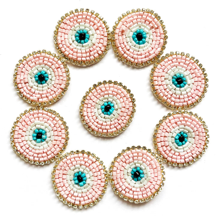 Small Baby Pink Evil Eye Booti Pack Of 10 For Bandhanwar Decorations, Gifts, DIY Art & Craft