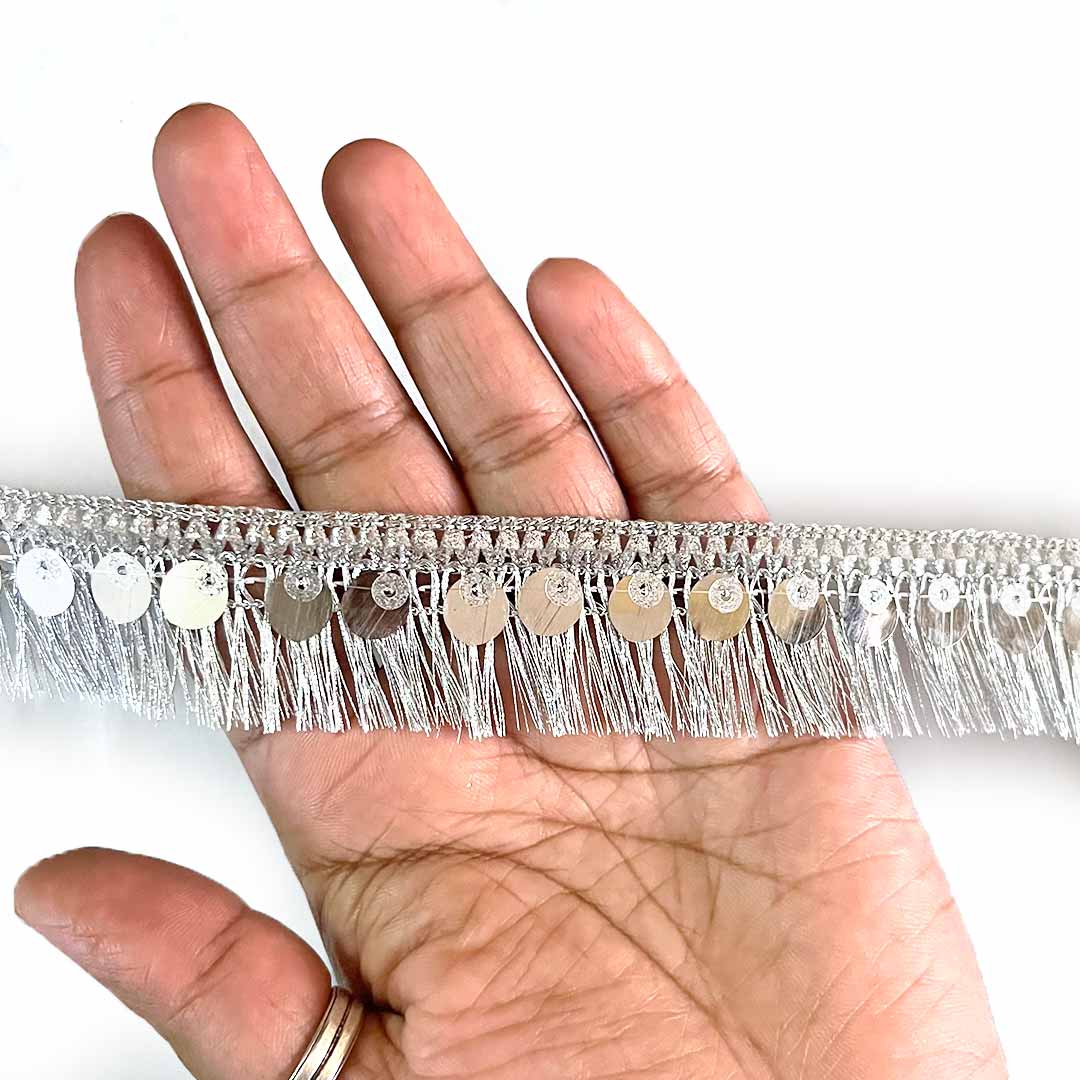 Silver Color Tassels | Craft Making Tassels | Lace For Saree Design | Lace For Suit Design | Lace For Gown Design | Lace For Decoration | Fringe Lace | Fringe Lace Tassels | Craft | Art | Adikala Craft Store | Adikala