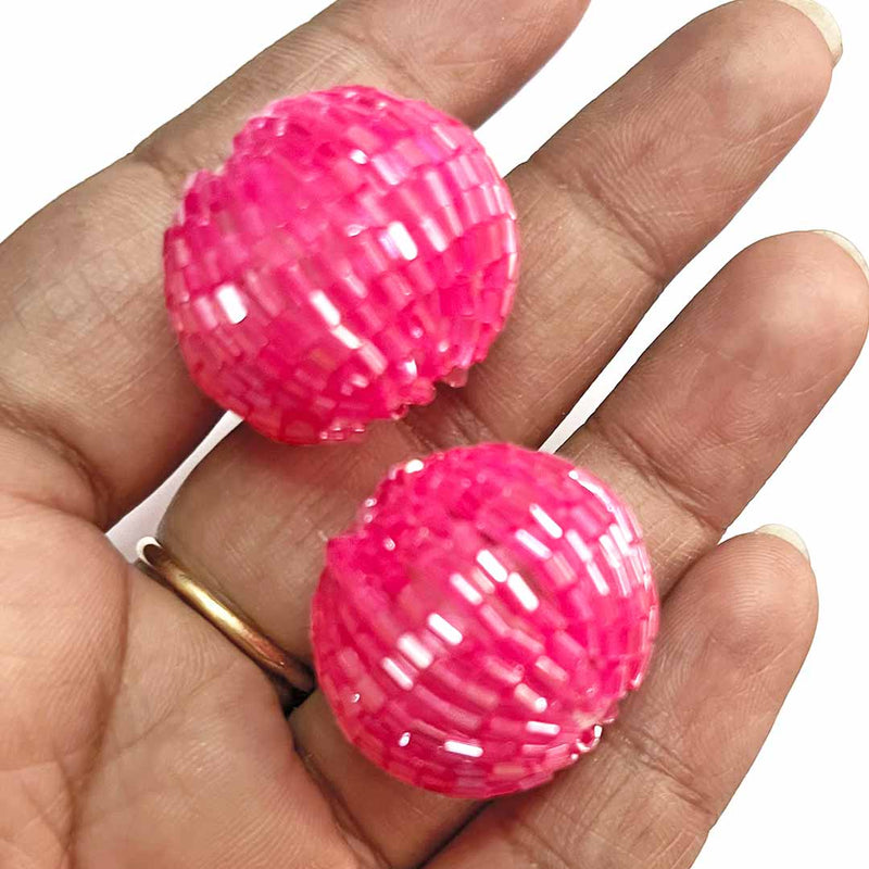 Rani Pink Color Glass Beads Pack Of 10