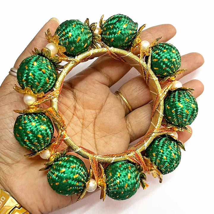 3 Inches Green Color Beads Bangle/Ring Set Of 2