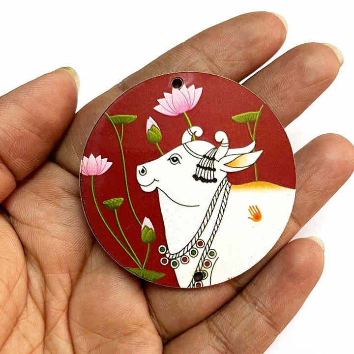 2 IN Round Pichwai Cow With Lotus pack of 12 MDF Cutout for Diwali | Dussehra | Rangoli | Pooja | Festival Gift