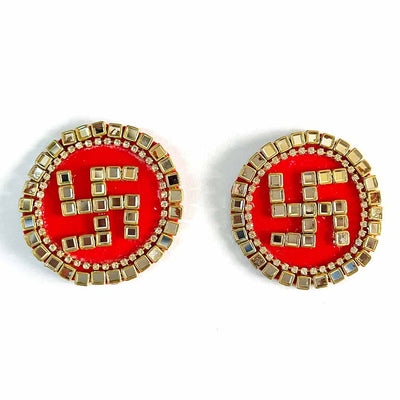 Red Color Round Rhinestones Swastik design Booti Pack Of 4 For bandhanbar Decorations & DIY Craft