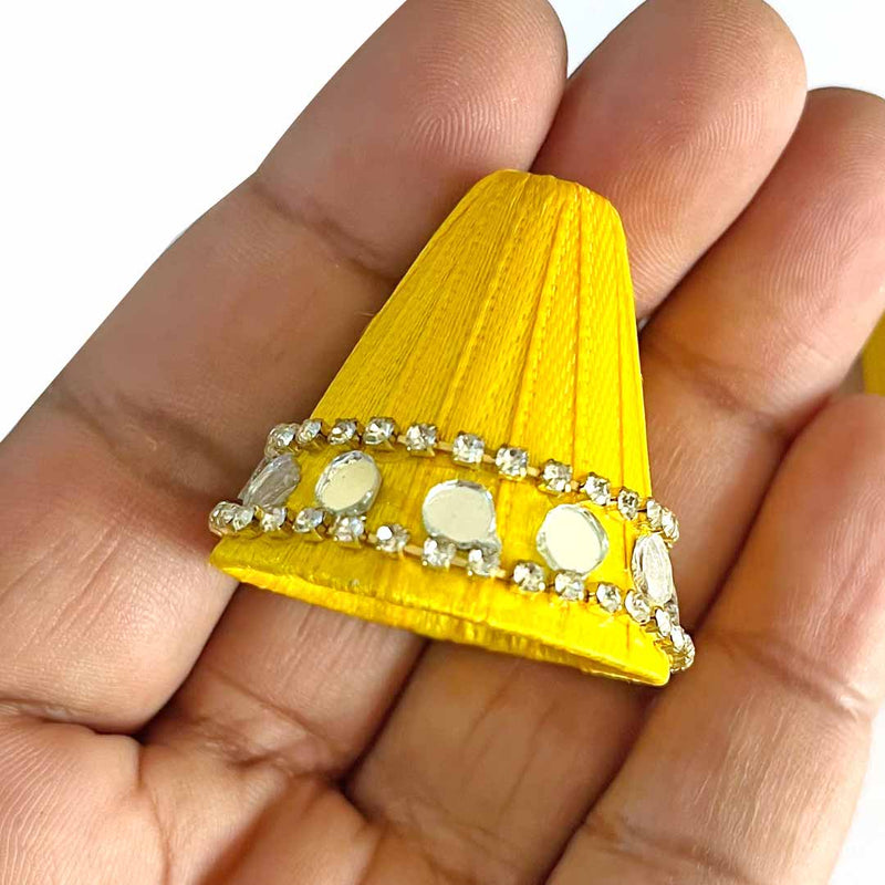 Yellow color with mirror and stone chain work Cone Pack Of 10