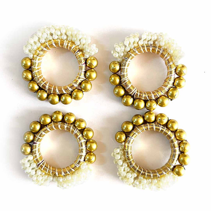 Half Golden Half Cream 2 Inches Pearl Beads Ring Set Of 10