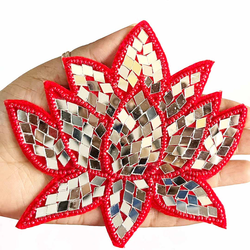 Red Beads & Mirror lotus design booti pack of 4 for toran tea light decoration & Festive DIY Craft