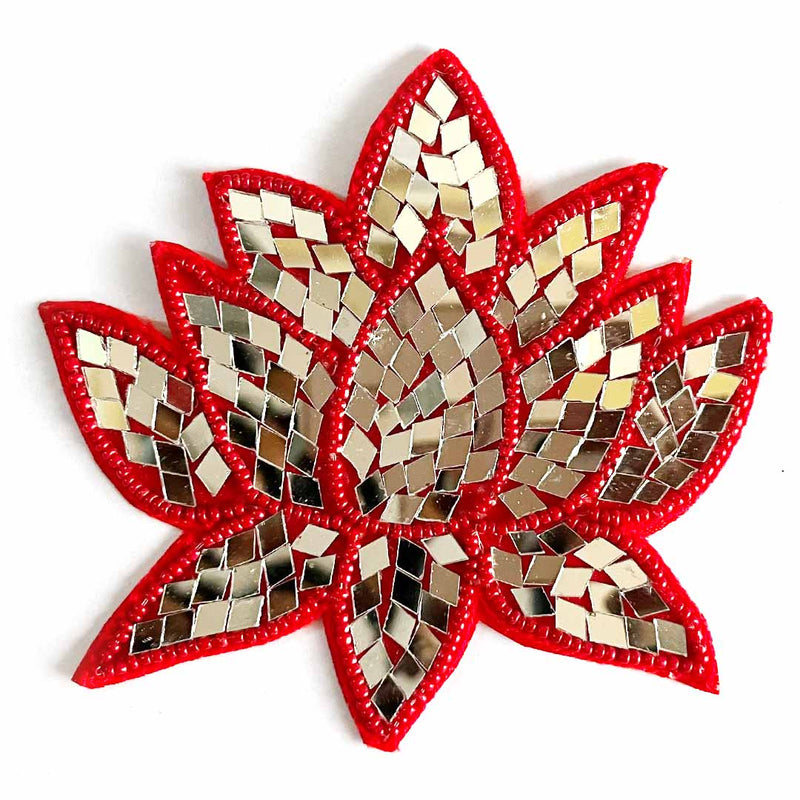 Red Beads & Mirror lotus design booti pack of 4 for toran tea light decoration & Festive DIY Craft