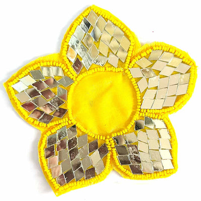 Yellow Color Beads & Mirror flower design booti pack of 4 for toran tea light decoration & Festive DIY Craft