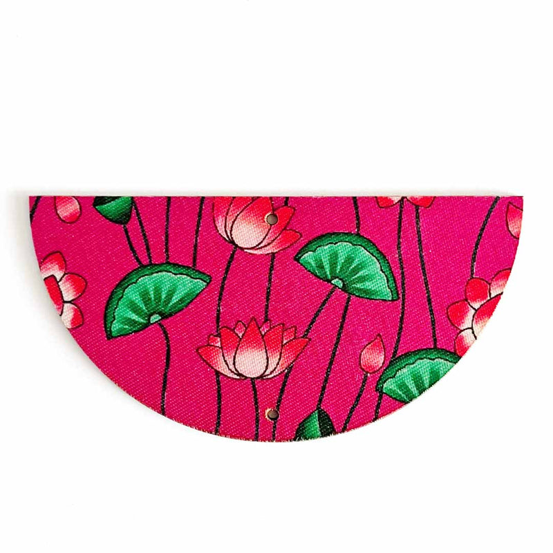 4 Inch Rani Pink Color Pichwai Lotus Print Fabric Semi Circle Plates Festival & Wedding Decorations and DIY Crafts