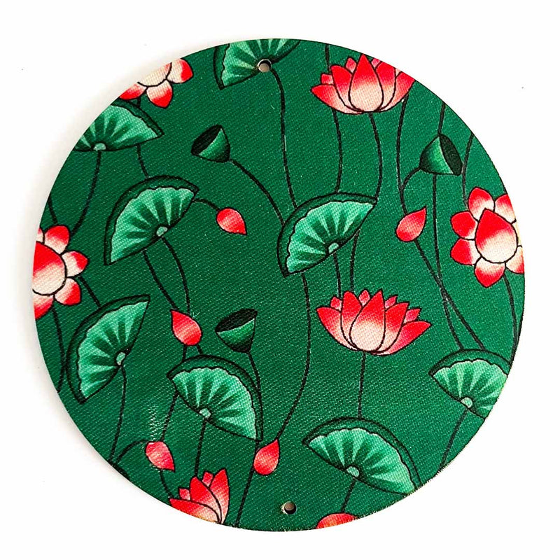 4 Inch Green Color Pichwai Lotus Print Fabric Plates Festival & Wedding Decorations and DIY Craft