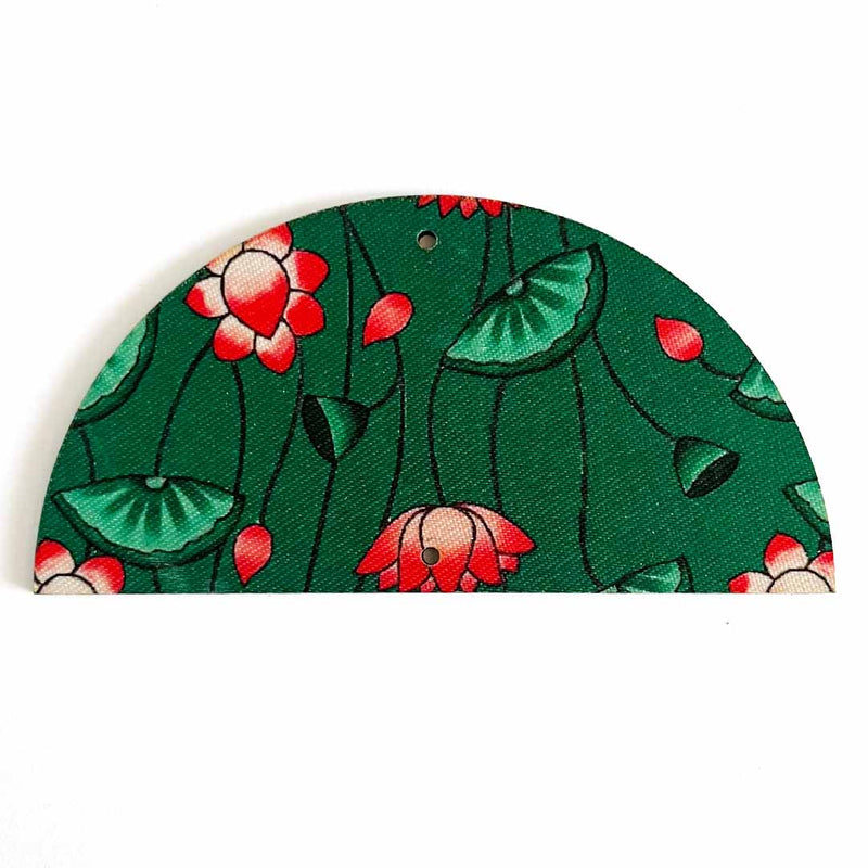 4 Inch Green Color Pichwai Lotus Print Fabric Semi Circle Plates Festival & Wedding Decorations and DIY Crafts