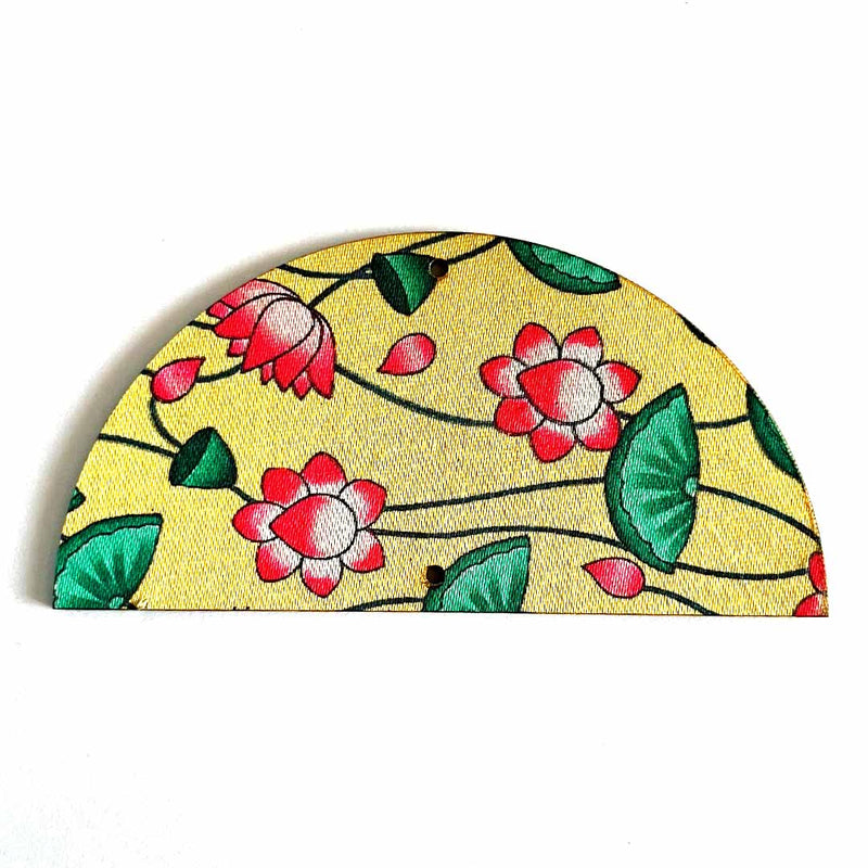 4 Inch Yellow Color Pichwai Lotus Print Fabric Semi Circle Plates Festival & Wedding Decorations and DIY Craft