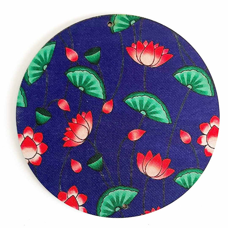 4 Inch Blue Color Pichwai Lotus Print Fabric Plates Festival & Wedding Decorations and DIY Craft