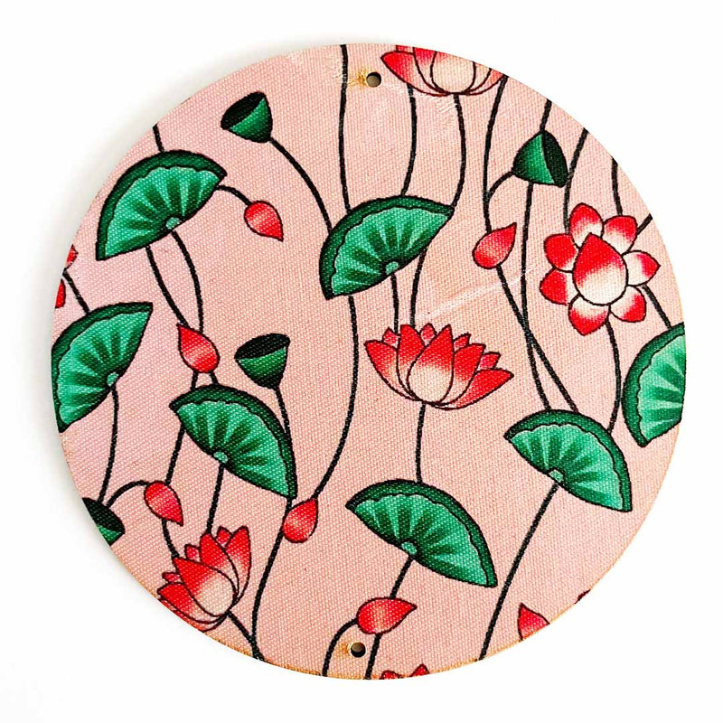 4 Inch Baby Pink Color Pichwai Lotus Print Fabric Plates Festival & Wedding Decorations and DIY Crafts