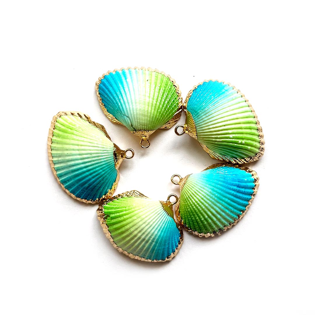 Green, Blue & Gold Shell Pandent Pack Of 2