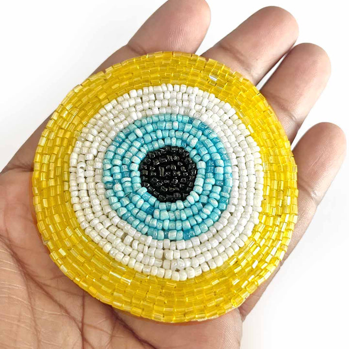 Yellow Colour Katdana Round Evil Eye Booti Pack Of 4 For Bandhanwar Decorations & DIY Crafts