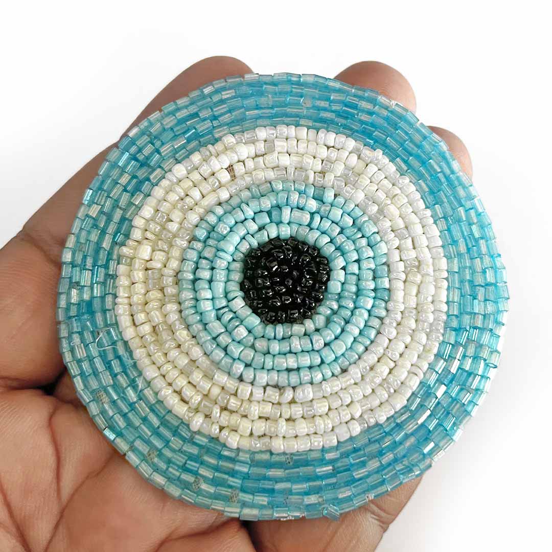 Sky Blue Colour Katdana Round Evil Eye Booti Pack Of 4 For Bandhanwar Decorations & DIY Crafts