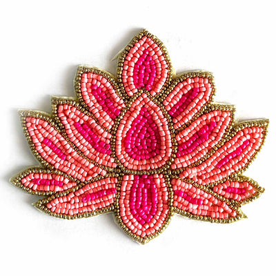 Embroidered Peach & Pink Beads lotus design booti pack of 4 for toran tea light decoration & Festive DIY Craft