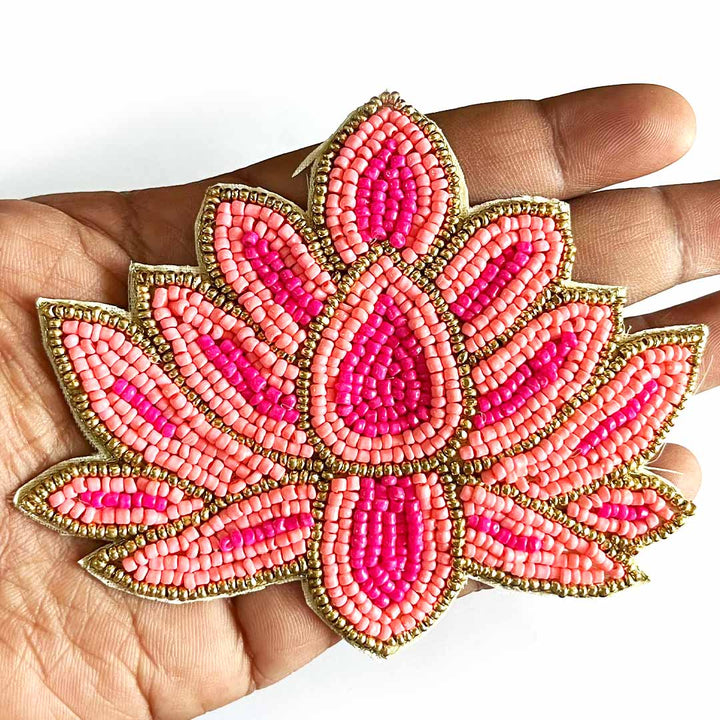 Embroidered Peach & Pink Beads lotus design booti pack of 4 for toran tea light decoration & Festive DIY Craft