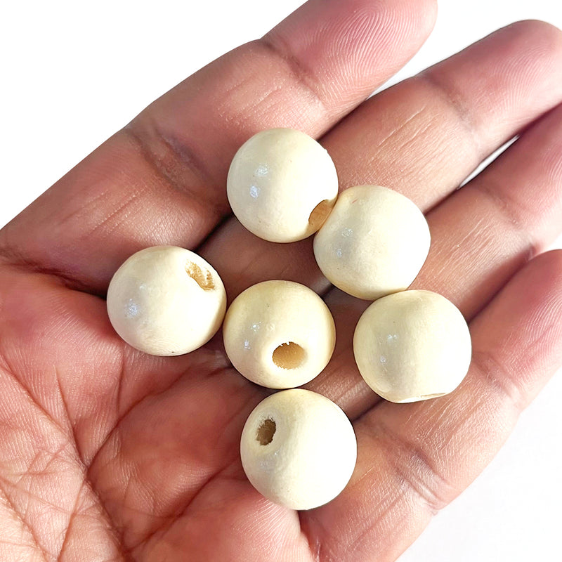 Cream colored Wooden Beads Big Size 16 mm for Arts Crafts Jewelry DIY pack of 100