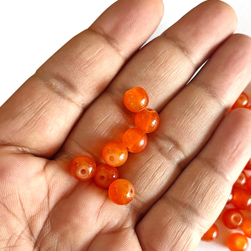 Orange Color Glass Beads For Jewelry & Bracelet Making 10 mm