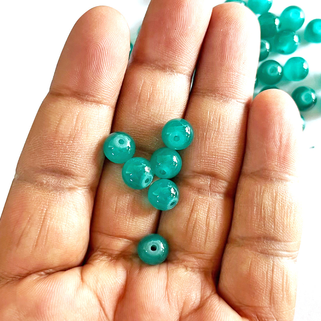 Sea Green Color Glass Beads For Jewelry & Bracelet Making 10 mm