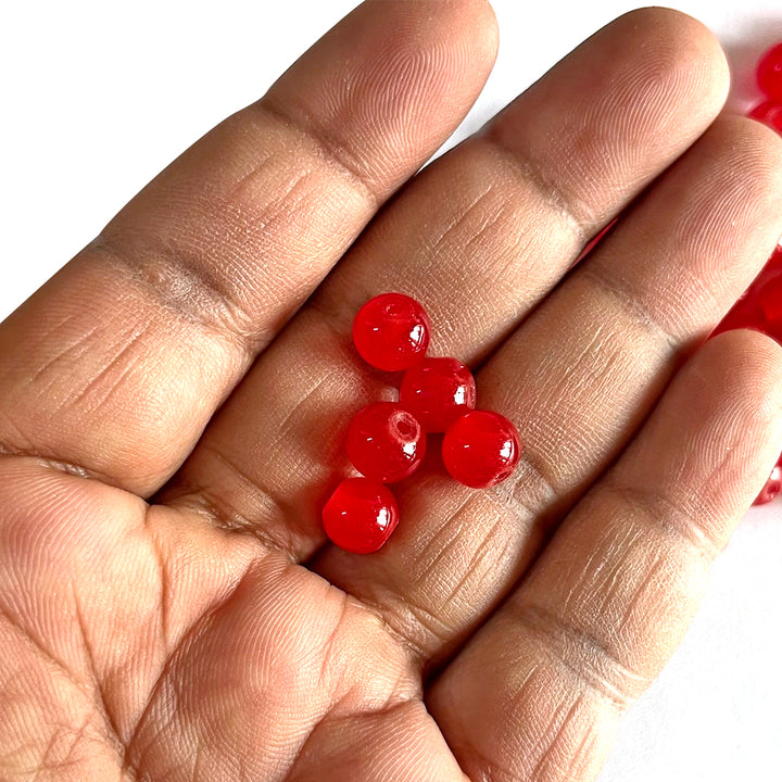 Red Color Glass Beads For Jewelry & Bracelet Making 10 mm