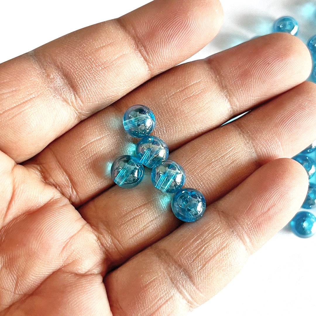 Blue Color Glass Beads For Jewelry & Bracelet Making 10 mm