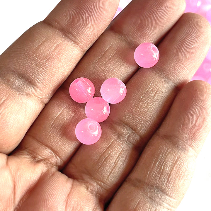 Pink Color Glass Beads For Jewelry & Bracelet Making 10 mm