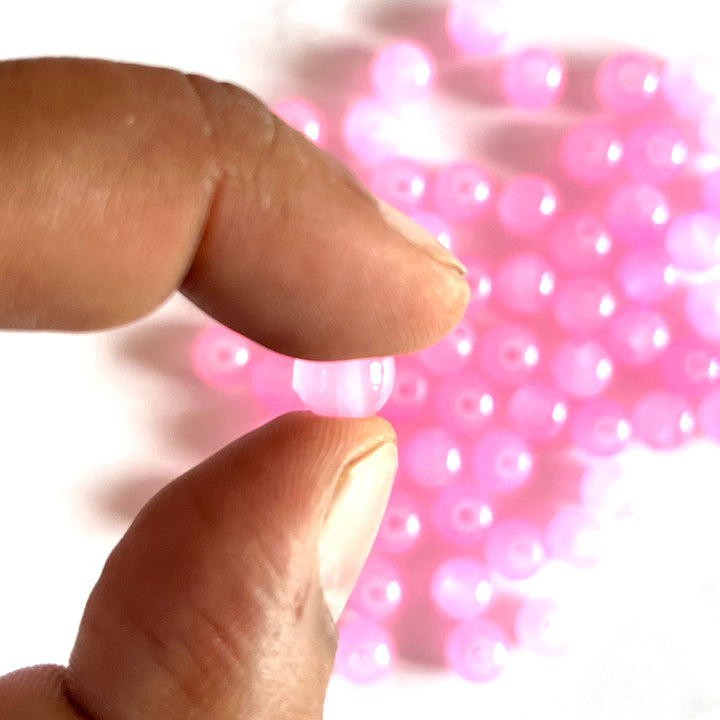 Pink Color Glass Beads For Jewelry & Bracelet Making 10 mm