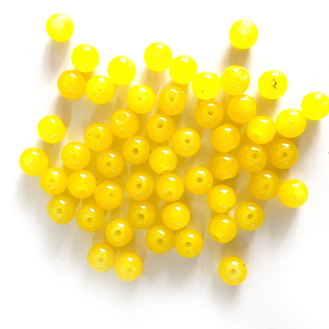 Yellow Color Glass Beads For Jewelry & Bracelet Making 10 mm