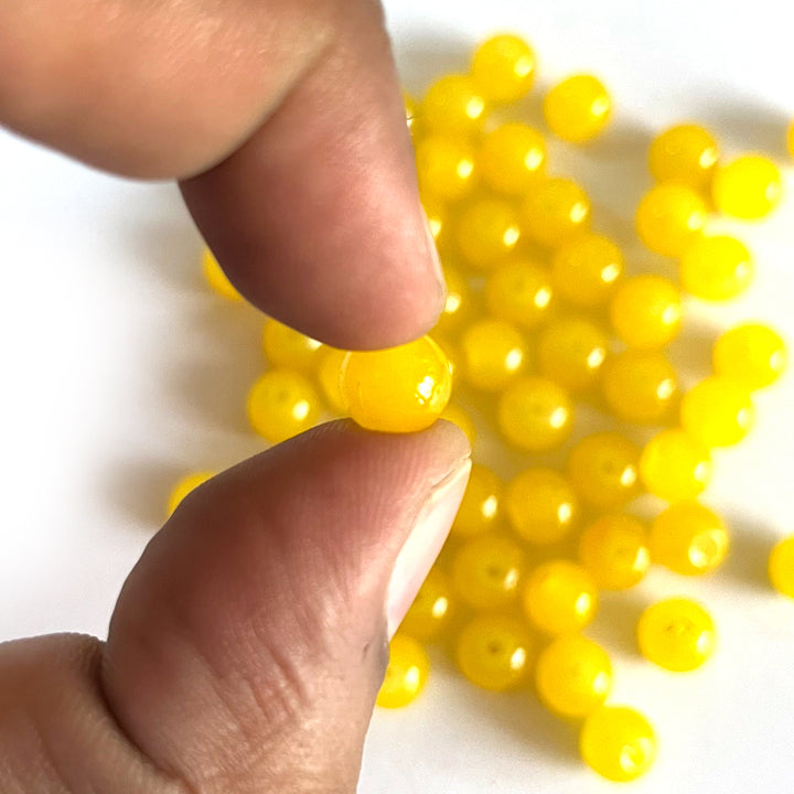 Yellow Color Glass Beads For Jewelry & Bracelet Making 10 mm