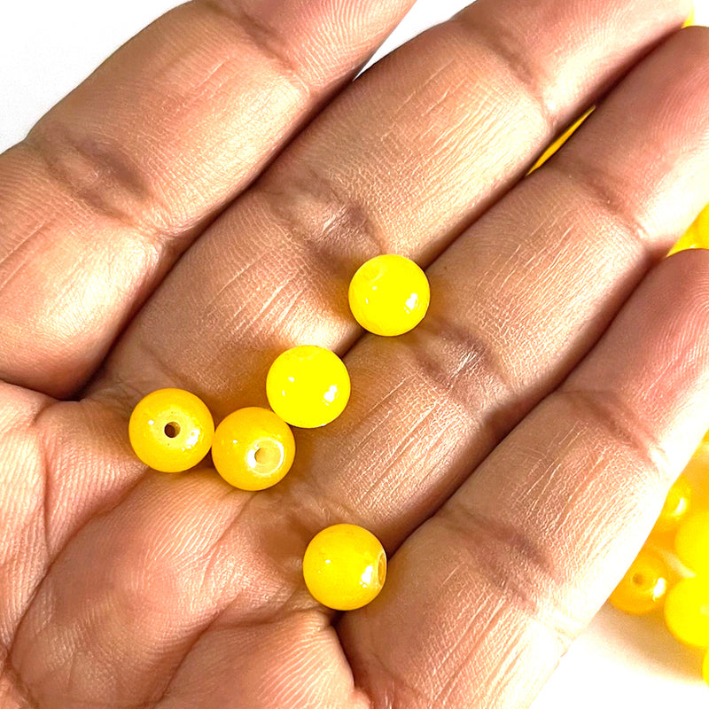 Yellow Color Glass Beads For Jewelry & Bracelet Making 10 mm