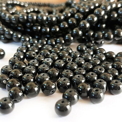 Black Color Glass Beads For Jewelry & Bracelet Making 10 mm