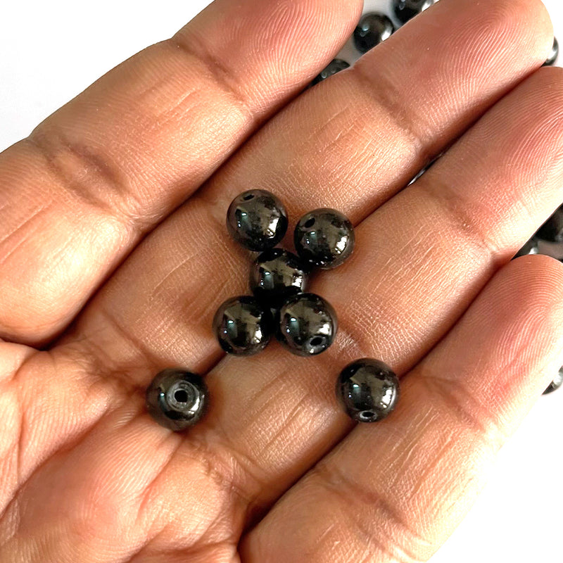 Black Color Glass Beads For Jewelry & Bracelet Making 10 mm