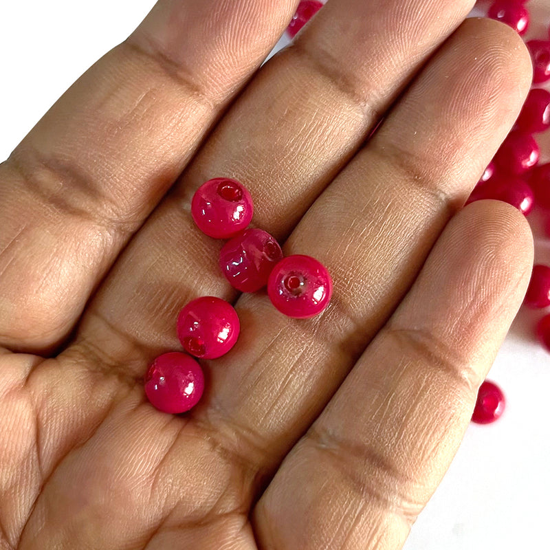 Rani Pink Color Glass Beads For Jewelry & Bracelet Making 10 mm