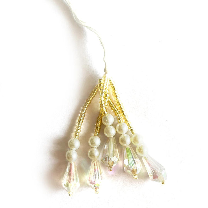 Drop Shape Transparent Beads With Golden Seed Bead Tassel Pack Of 10