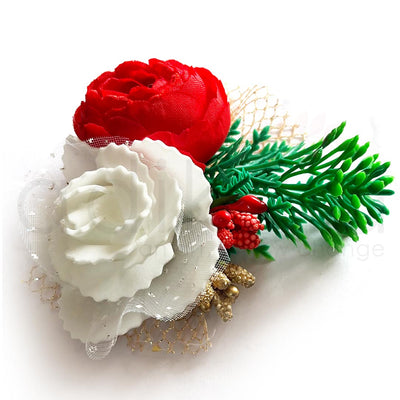 Red Color Peonies & White Foam Flower Bunch Pack Of 4