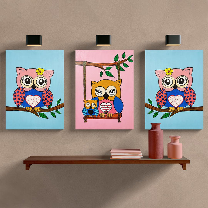 Owl Nursery Art Wall Plaque Set Of 3 | Set of 3 | Art Craft | Adikala Craft Store | Craft | Decoration | Home Decoration | Adikala | Owl Art | Nursery Art | Wall Plaque