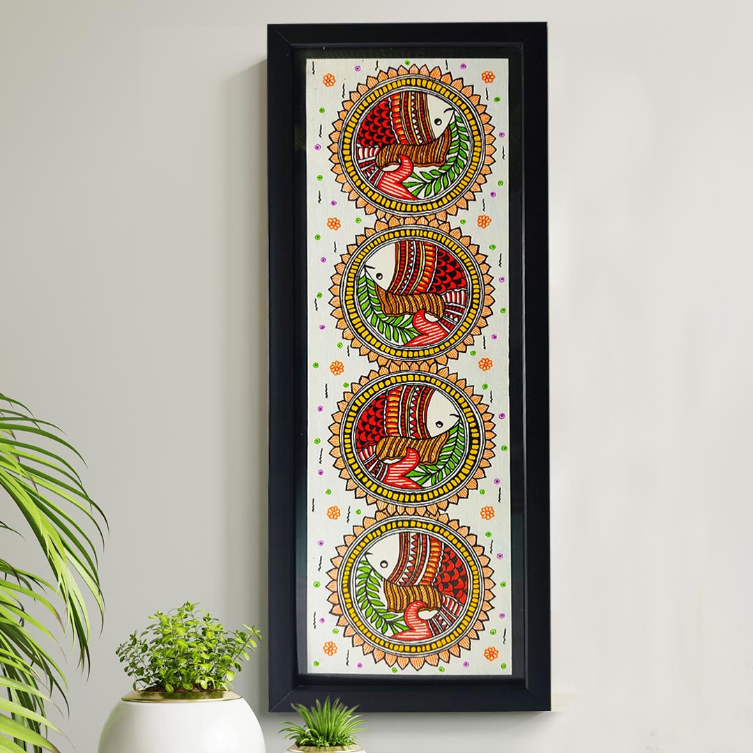 Madhubani Painting With Fish | Fish Madhubani Painting | paintings |  Adikala Craft Store | Craft | Art Craft | Painting | Tree of Life | Decoration  | Wall Painting | Wall Art | Wall Design | Design 