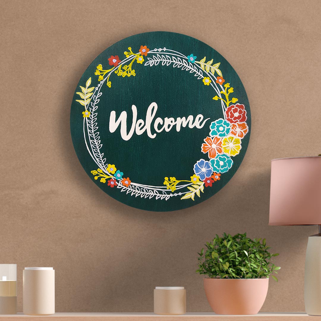 Welcome Floral Art Wall Plaque | Adikala Handmade Décor Wall Art ...