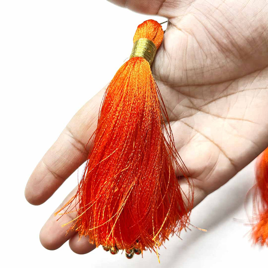 Big Size Orange Color Golden Beads Hanging/Tassels Pack Of 6