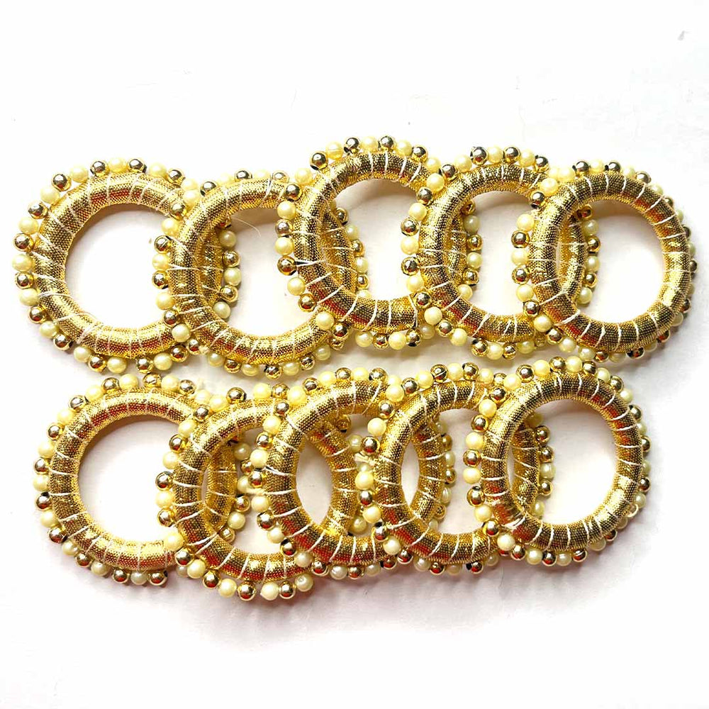 2 Inches Golden Color Gota & Beads Ring Set Of 6 | Beads Ring | Traditional Art | Dress Making | DIY | Jawellry Making Material | rajasthani gota