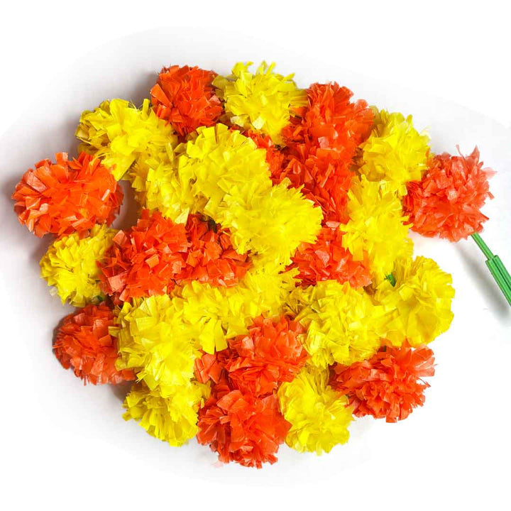 Yellow & Orange Color Artificial Marigold Mala Set Of 2 | marigold mala | yellow & orange flower | artificial marigold mala | adikala craft store | art craft