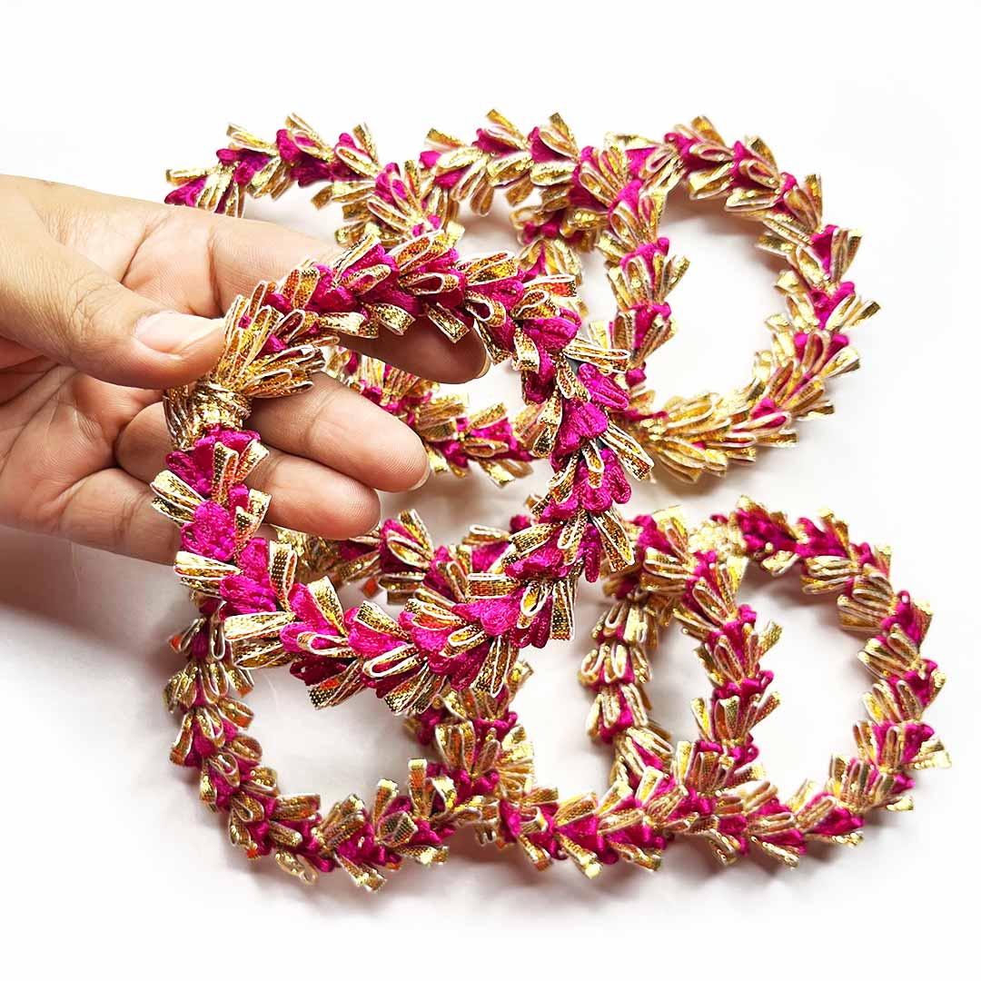 3 Inches Rani Pink & Golden Gota Ring Set Of 6 | rani pink | rajasthani gota